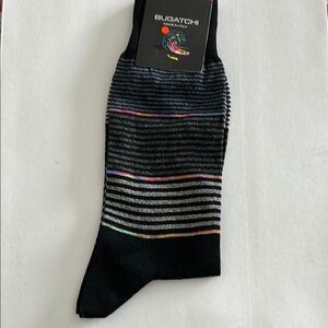 Bugatchi Black Casual Socks with Striped Design